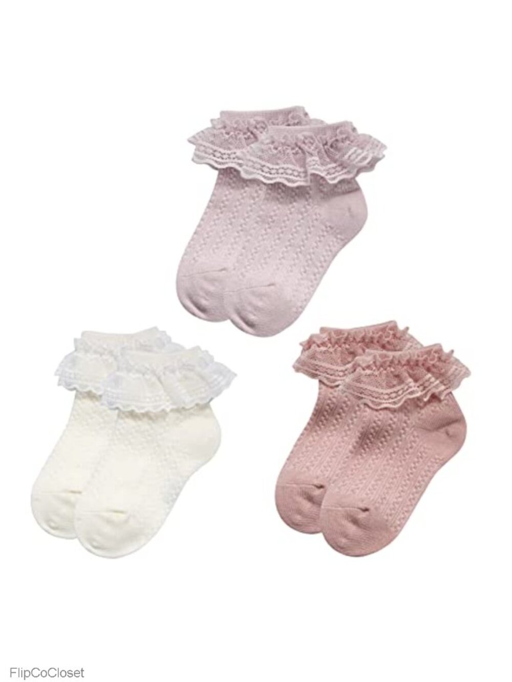 Toddler Girls Ruffle Lace Ankle Socks 3 Pair Combed Cotton Blend